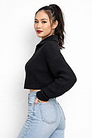 Cropped Zip-Neck Knit Sweater
