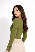 Cropped Ribbed V-Neck Knit Top