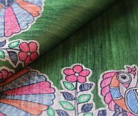 Ghicha Silk Handloom Saree Tussar Elegant Green Madhubani with BP