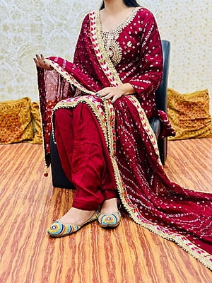 Silk Bandhani Gota Patti Suit Catalogue 1-Maroon-2 Silk Bandhani Gota Patti Suit Catalogue 1-Maroon-2