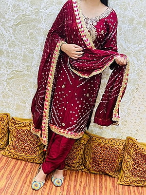 Silk Bandhani Gota Patti Suit Catalogue 1-Maroon-3 Silk Bandhani Gota Patti Suit Catalogue 1-Maroon-3