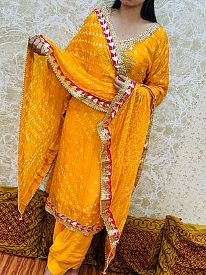 Silk Bandhani Gota Patti Suit Catalogue 1-Mustard-1