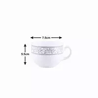 Laopala Opalware Glass Persion Silver Tea Cup With Saucers (6 Cup, 6 Saucer) - 160 Ml