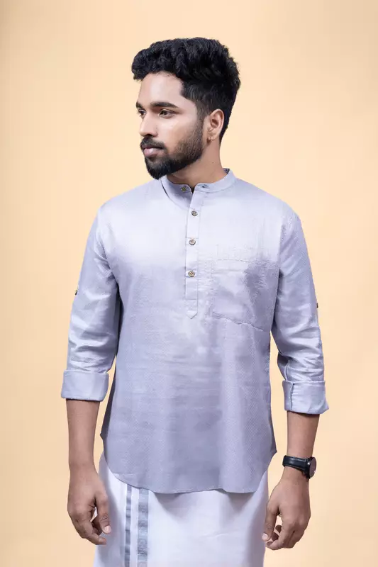 Men's Embroidered Short Kurta - Grey