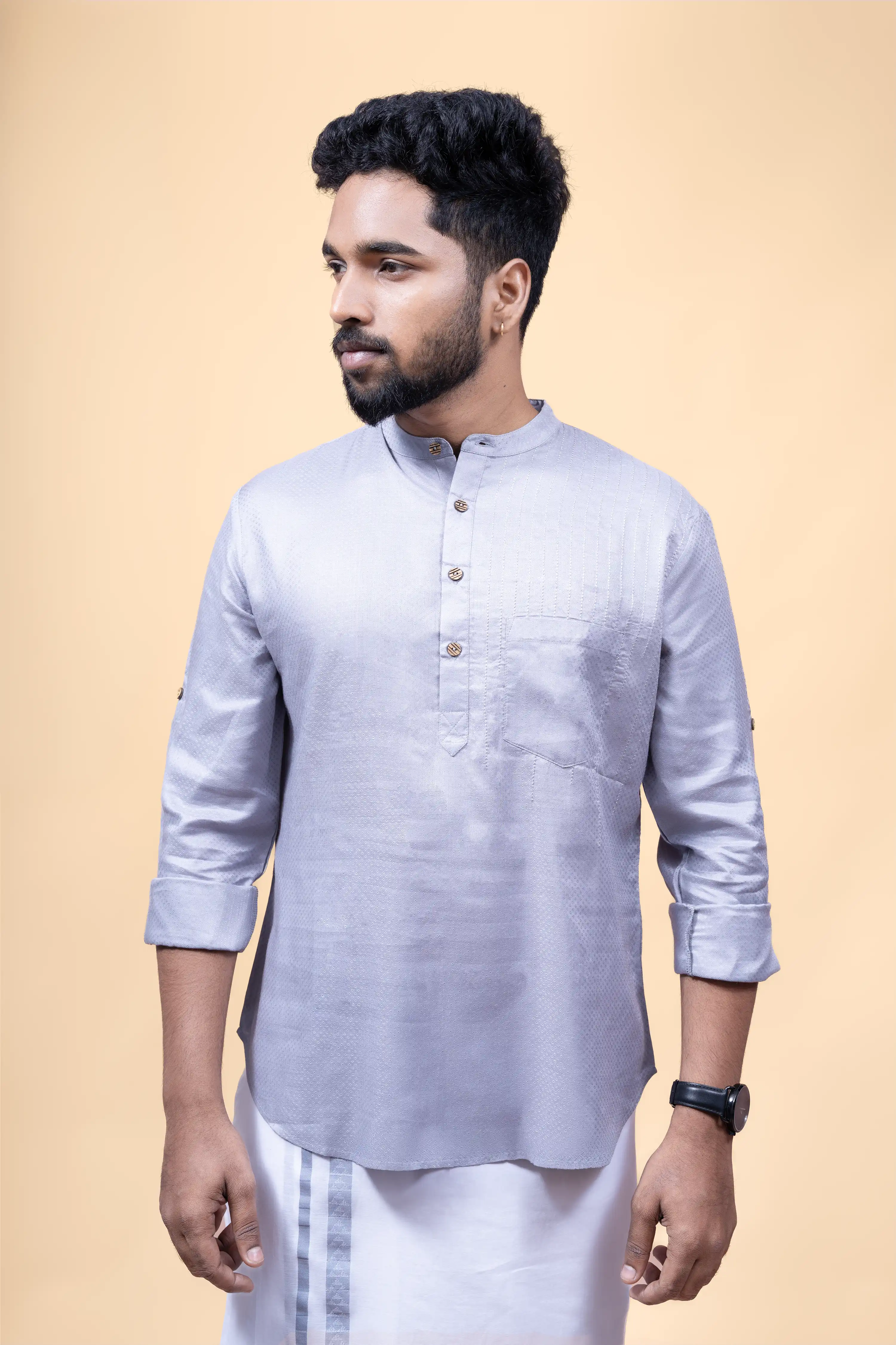 Men's Embroidered Short Kurta