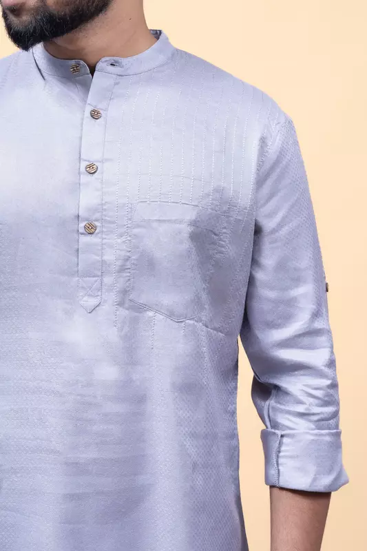 Men's Embroidered Short Kurta - Grey