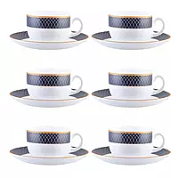 La Opala Diva Regent Blue Sovrana Collection Opalware Cup and Saucer Set of 6