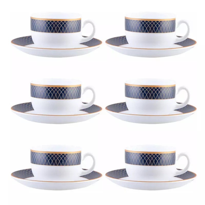 La Opala Diva Regent Blue Sovrana Collection Opalware Cup and Saucer Set of 6