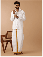 Mens Single Dhoti white with Gold jari 1 1/2" Aruthra