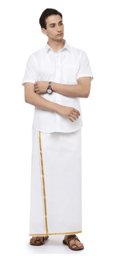 Mens Single Dhoti with Gold Jari