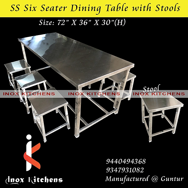 SS Six Seater Dining With Individual Stools