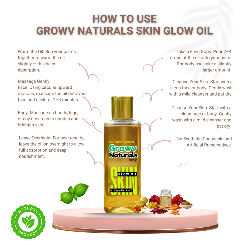 Growv Naturals Brightening Skin Glow Oil 100ml | Vitamin C and A | Chemical Free