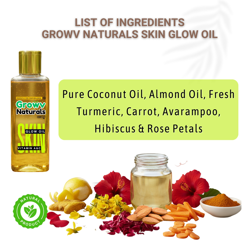 Growv Naturals Brightening Skin Glow Oil 100ml | Vitamin C and A | Chemical Free