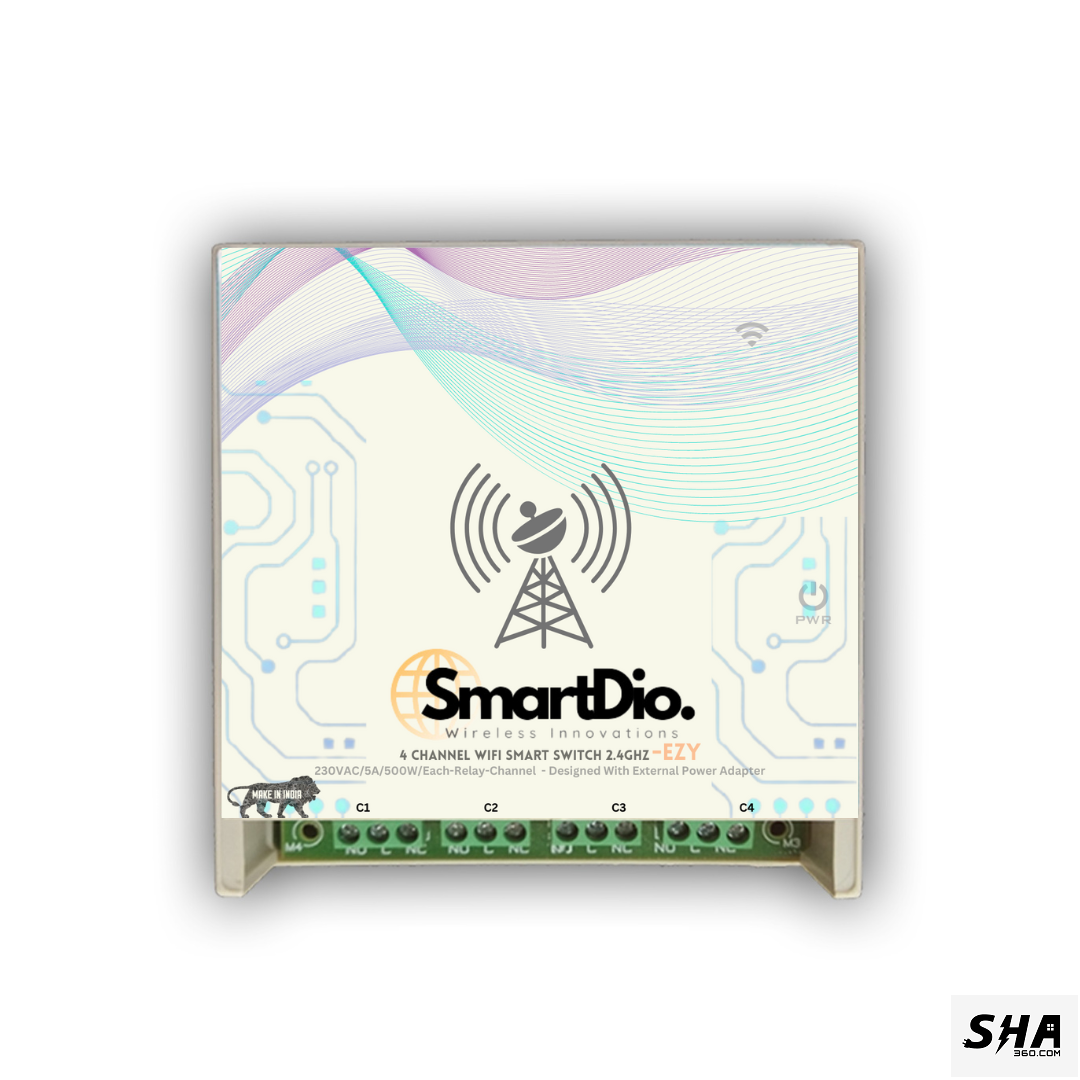 SmartDio Ezy Wifi Smart Switch 4 Channel - Online works through Internet and IR remote Alexa Google Assistant and devices status - Sha360