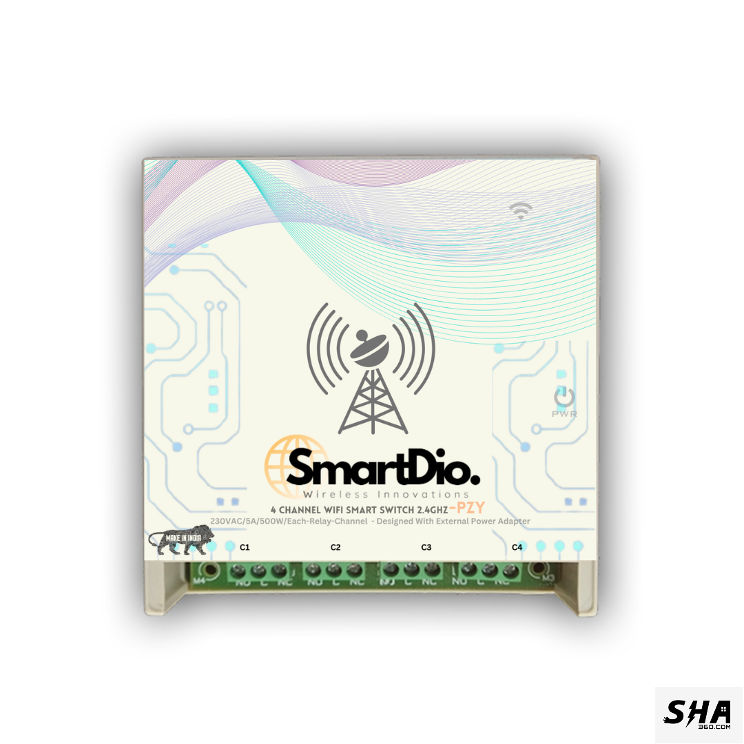 SmartDio Pzy Wifi Smart Switch 4 Channel - Work offline & online through Internet advanced IoT, Wireless, Webserver, and IR remote and status - Sha360