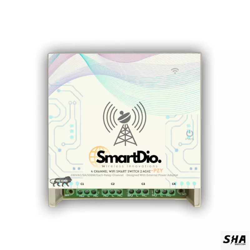 SmartDio Pzy Wifi Smart Switch 4 Channel - Work offline & online through Internet advanced IoT, Wireless, Webserver, and IR remote and status - Sha360