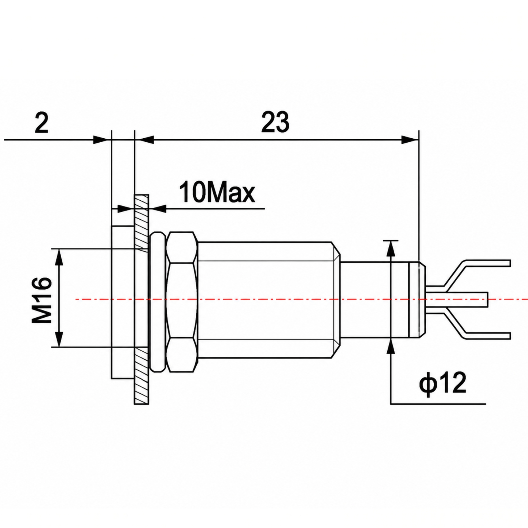 Smidnya IL22 Black Body Lead Wire Metal Pilot Light-16mm-36V AC/DC-Red