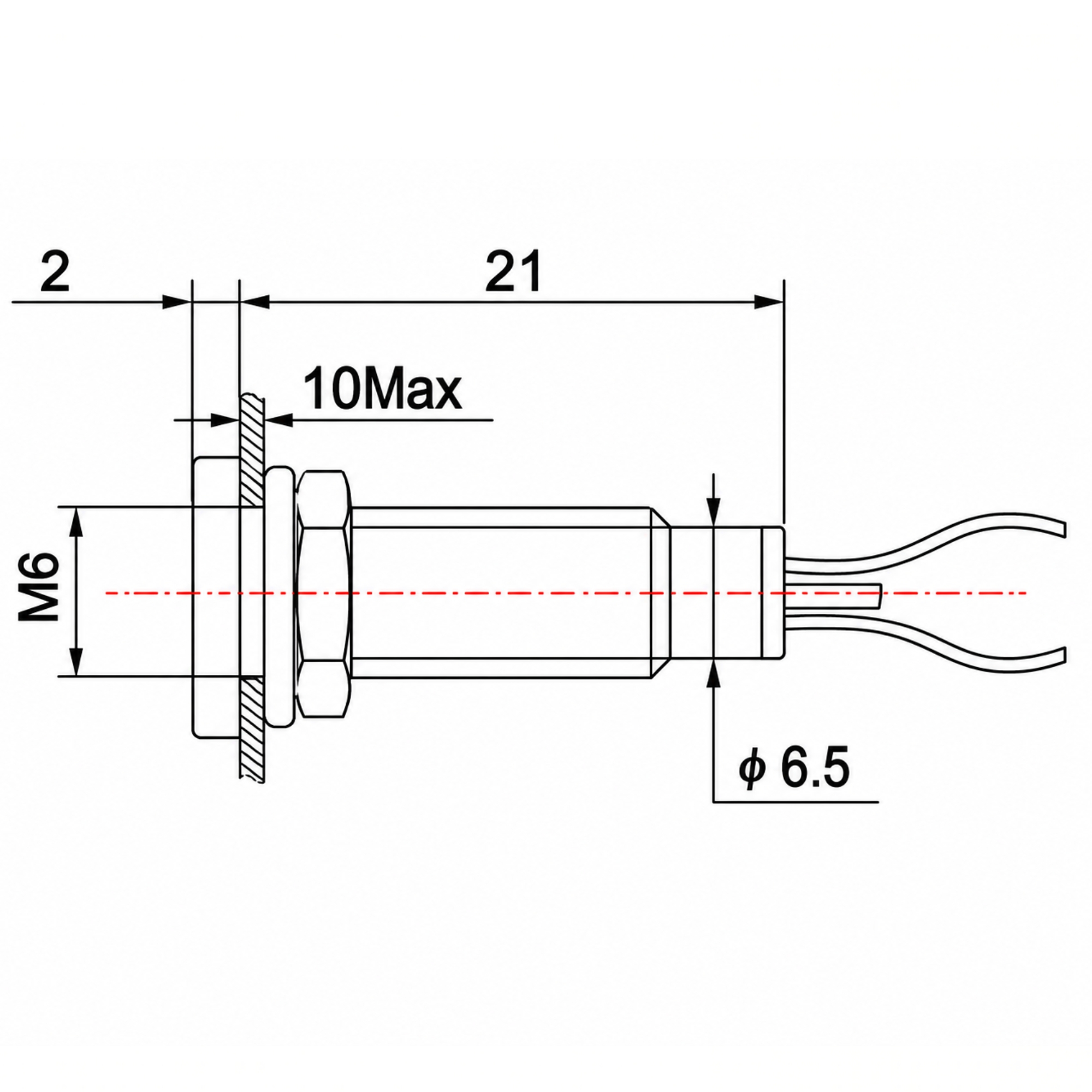 Smidnya IL22 Black Body Metal Pilot Light-6mm-127V AC/DC-Red