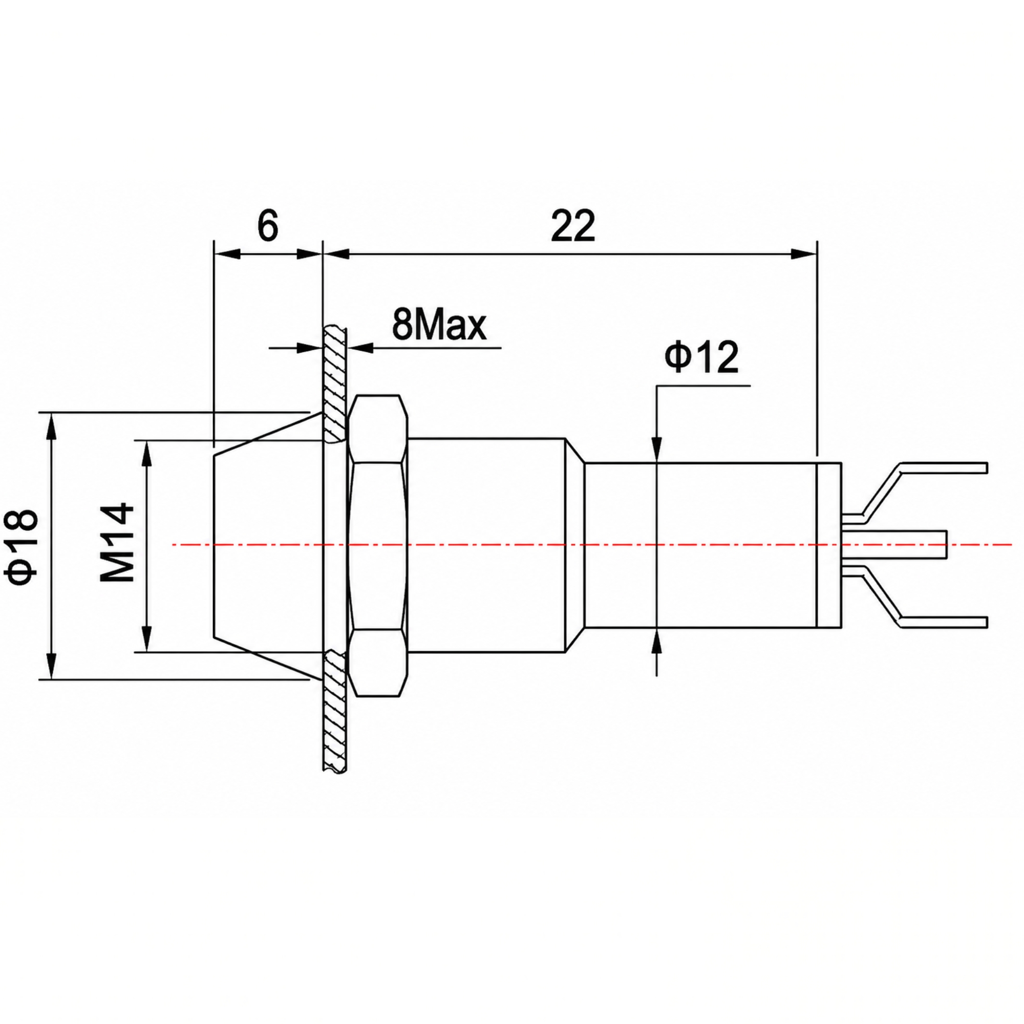 Smidnya IL22 Chrome Body Lead Wire Metal Pilot Light-14mm-127V AC/DC-Red