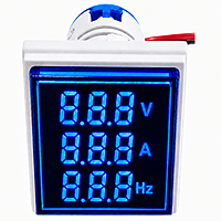 Smidnya IL22 Square Volt/Amp-Hz Pilot Light-22mm square-220V AC-Blue