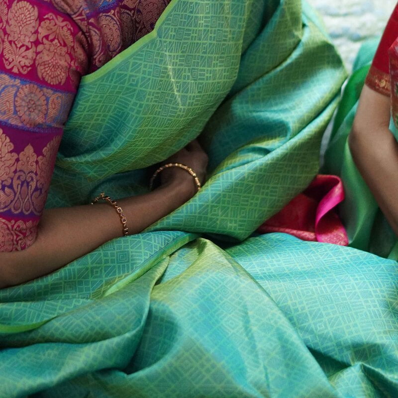 Jadestone Green Kanchipuram with Prune Red