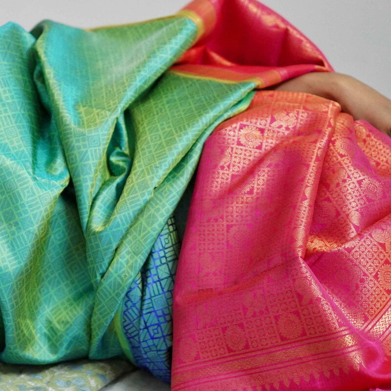 Jadestone Green Kanchipuram with Prune Red