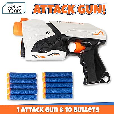 Ratna's Attack Gun with Soft Bullets | Toy Dart Gun Pistol with 10 Bullets