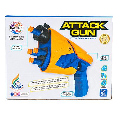 Ratna's Attack Gun with Soft Bullets | Toy Dart Gun Pistol with 10 Bullets