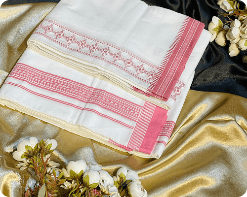 Pink Traditional Border Dhoti Set
