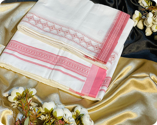 Pink Traditional Border Dhoti Set