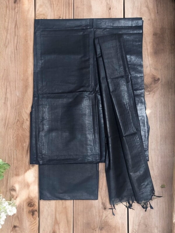 Black Solid katan silk Unstitched Salwar Suit Fabric with Dupatta