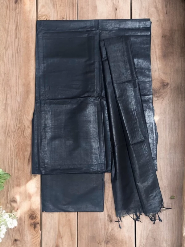 Black Solid katan silk Unstitched Salwar Suit Fabric with Dupatta