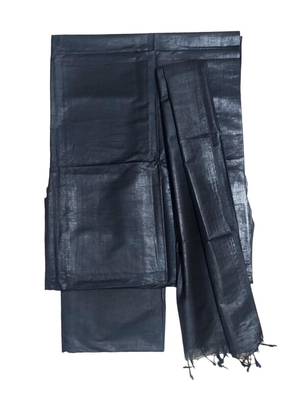 Black Solid katan silk Unstitched Salwar Suit Fabric with Dupatta