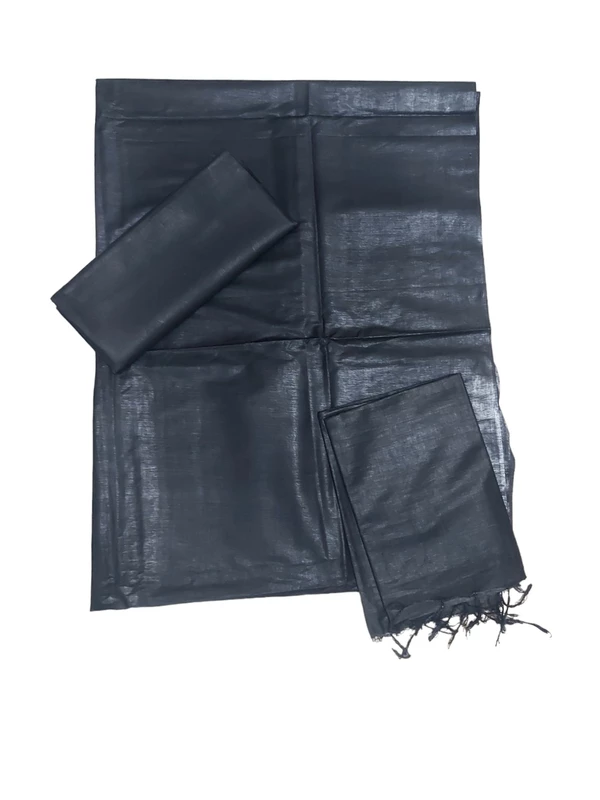 Black Solid katan silk Unstitched Salwar Suit Fabric with Dupatta