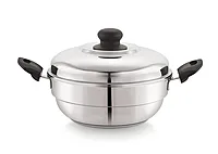 Sonu Stainless Steel Triply Base Multi Kadhai with mini, Dhokla, steamer & regular idly plates