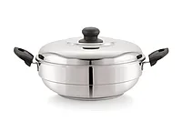 Sonu Stainless Steel Triply Base Multi Kadhai with mini, Dhokla, steamer & regular idly plates