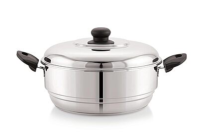 Sonu Stainless Steel Triply Base Multi Kadhai with mini, Dhokla, steamer & regular idly plates