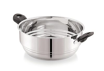Sonu Stainless Steel Triply Base Multi Kadhai with mini, Dhokla, steamer & regular idly plates