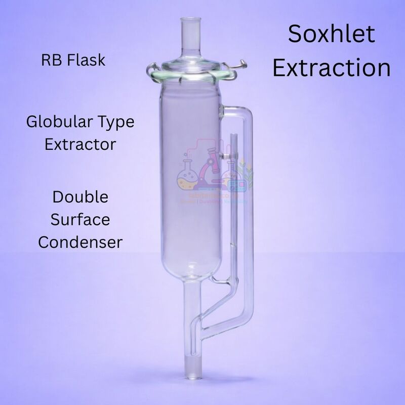 Soxhlet Extraction - RB Flask, Globular Type Extractor and double surface Condenser