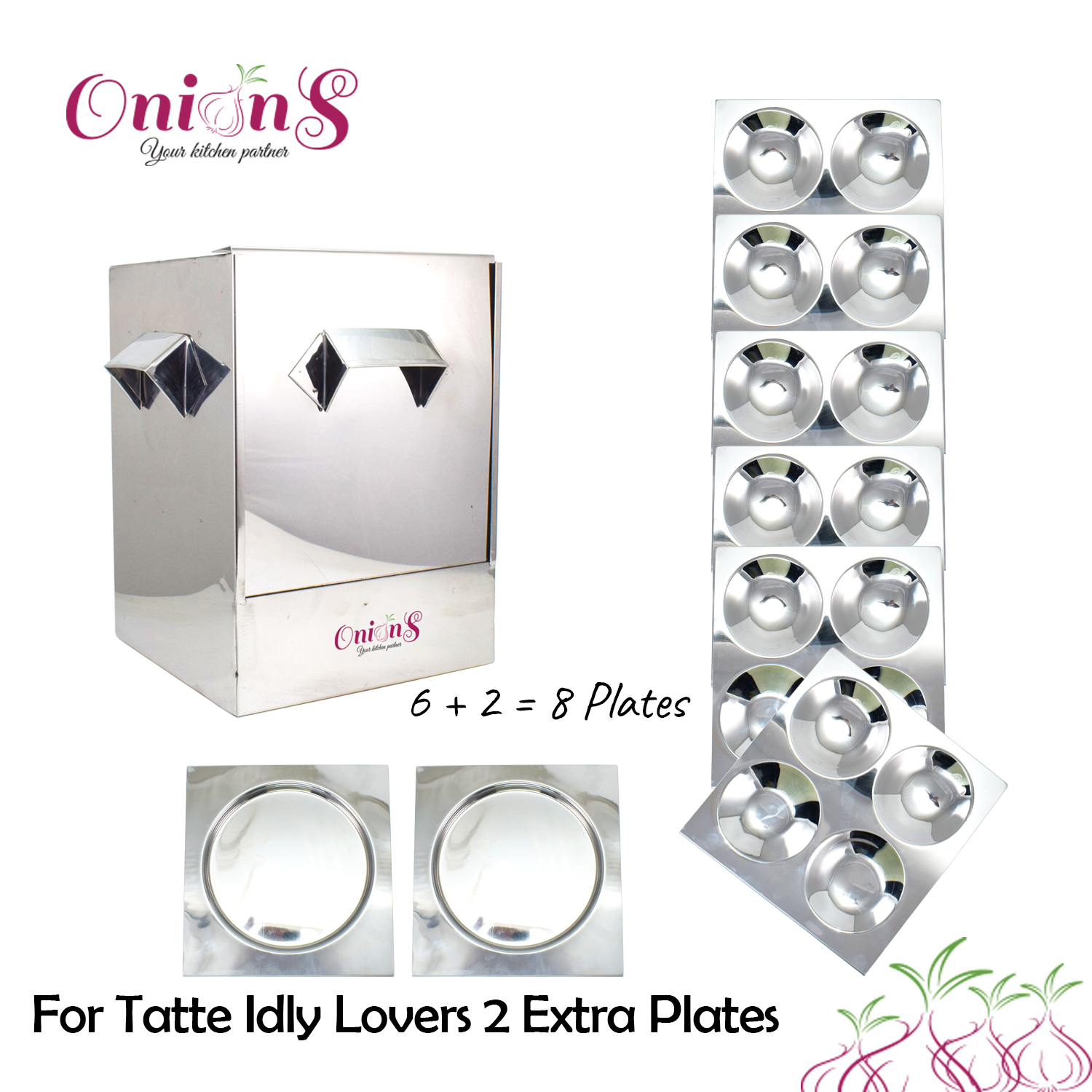 Onions Stainless Steel Cauka/Square/Cubic Idly cooker – FOR HOME USE ONLY