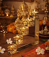 Five Steps Decorative Brass Diya for Puja & Gifting - 10 inch Height