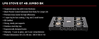 Stove Sunflame 4B Jumbo MI TT LPG TT GT Bk MI GT Stove Sunflame 4B Jumbo MI TT LPG TT GT Bk MI GT
