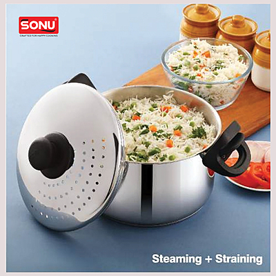 Sonu Stainless Steel Strainer Pot  | Multipurpose Pasta, Noodles & Vegetable Cooker