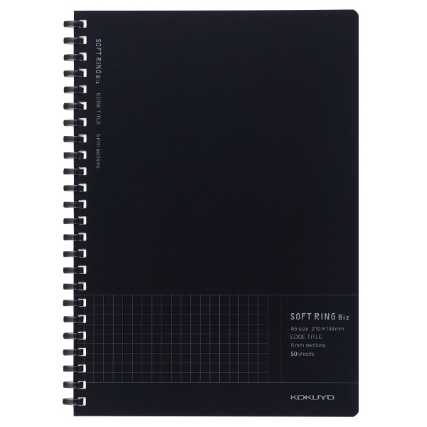 Kokuyo Soft Ring Biz Grid Ruled 50 Sheets A5 Black