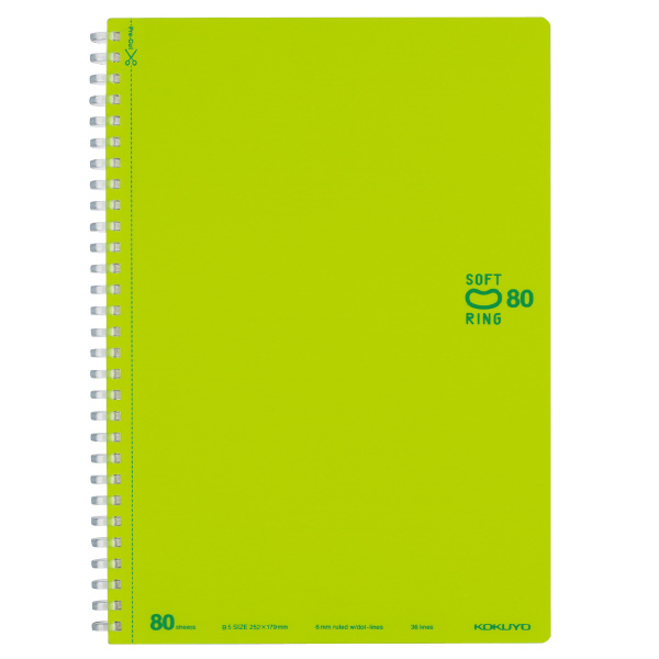 Kokuyo Soft Ring Dot B Ruled 80 Sheets Semi-B5 Yellow Green