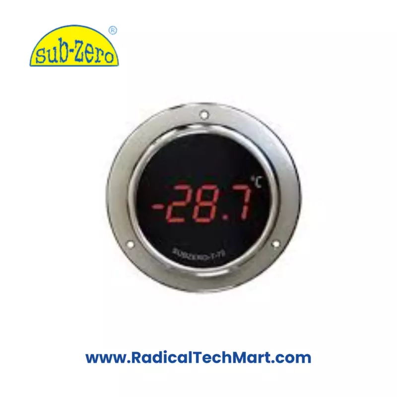 Subzero T-72 digital temperature indicator showing 7-segment LED display in a panel-mount housing