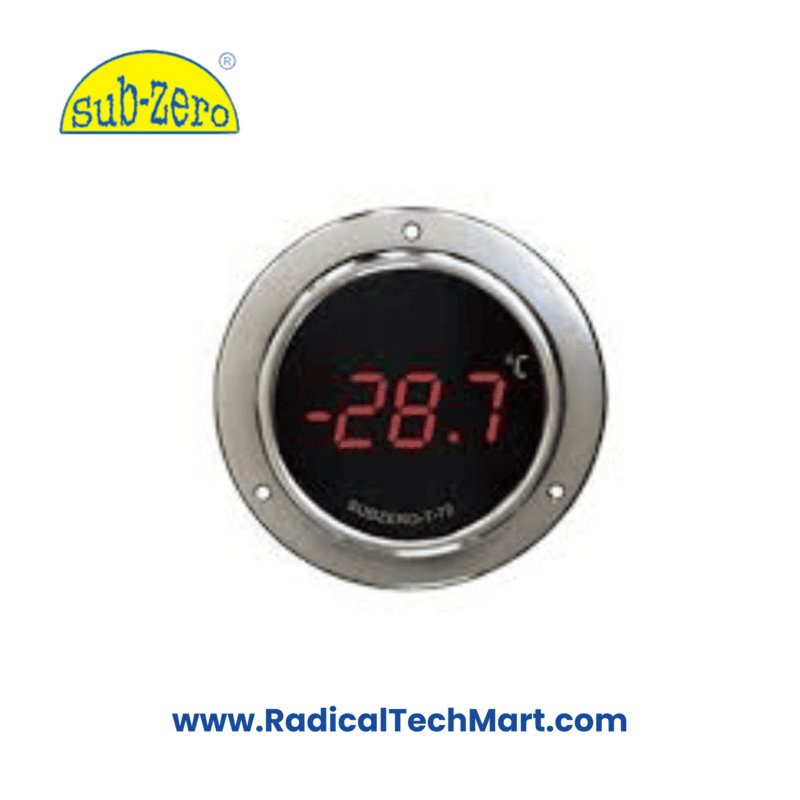 Subzero T-72 digital temperature indicator showing 7-segment LED display in a panel-mount housing