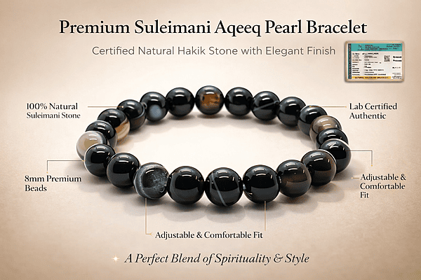 ankkjyoti Suleimani Aqeeq Pearl Beads Bracelet 8mm