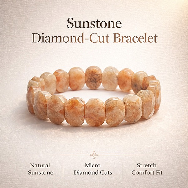 ankkjyoti Sunstone diamond cut beads Bracelet 10mm