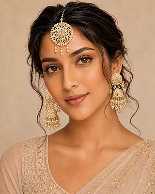 Aaradhya Pearl Jhumka Earrings with Maang Tikka Set